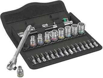 Wera 05004017001 8100 SA 7 Zyklop Metric Metal Ratchet Set with Push-Through Square, 28 Piece, 1/4" Drive