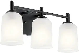 Kichler Shailene 21" 3-Light Bathroom Vanity Light Fixture with Satin Etched Glass in Black, Wall Mount Over Mirror Lighting for Bathroom and Powder Room (21" x 8.25"), 45574BK