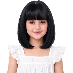 Black Bob Wig with Bangs for Girls Kids Short Black Straight Wig