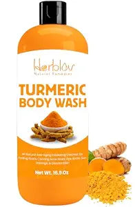 Herblov Turmeric Body Wash ��� Skin Brightening Liquid Soap for Discoloration ��� Natural Anti Aging Exfoliating Turmeric Body Wash for Spots, Acne, Sun Damage ��� Bath Soap Skincare