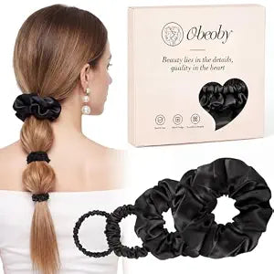 Assorted Silk Scrunchies Black Hair Ties for Women Hair Sleep, 19 Momme