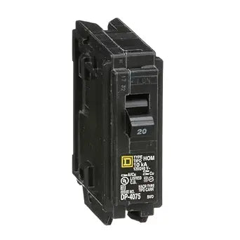 Square D by Schneider Electric Homeline 20 Amp Mini Circuit Breaker, 1 Pole, 120/240V AC, 10kA Breaking Capacity, Plug in Mount, Standard Type, Residential Use (HOM120CP)
