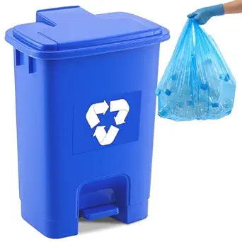 Geiserailie 1 Set 5.3 Gallon Recycle Bins for Kitchen with Foot-Operated & Self-Closing Lid, Includes 50 Trash Bags Wastebasket Bin for Recycling and Waste for Indoor&Outdoor Kitchen & Office