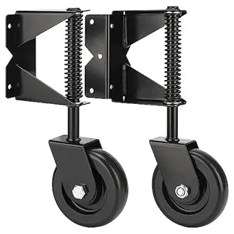 Spring-Loaded Gate Caster Kit for Wooden PVC Fences, Heavy Duty Helper Wheel, Outdoor Rolling Fence Support Rollers, 4.3-Inch, Black (Left & Right) 2 Pack