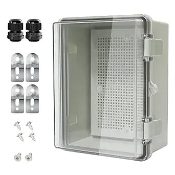 Junction Box IP65 Waterproof ABS Plastic Enclosure Hinged PC Clear Cover Electrical Project Box with Mounting Plate, Wall Brackets, Cable Glands 8.7"x 6.7" x 4.3"(220 * 170 * 110mm)