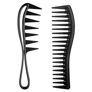 2-Pack Wide Tooth Styling Combs – Detangle & Style Curly, Wet, Thick Hair | Professional Salon & Home Use | For Women & Men (Black)