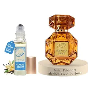 Zoha Vanilla Bloom 6ml & Egyptian Musk Perfume 30ml Bundle – Alcohol-Free Perfume Oil for Women and Men, Travel Size Clean Parfum Roller & Spray