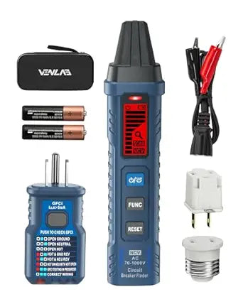 Circuit Breaker Finder with LCD Display, GFCI Outlet Tester, 90-130V Electrical Circuit Tracer Tool with NCV Tset & Flashlight, Includes Carrying Case with Adapter, Alligator Clips -VCT03P