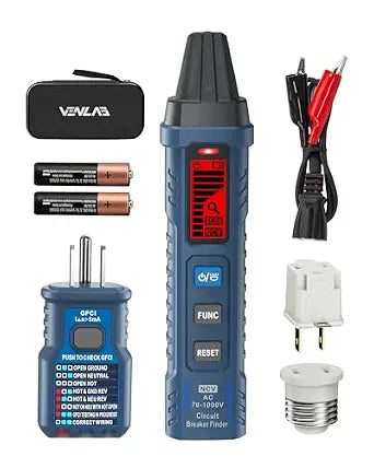 Circuit Breaker Finder with LCD Display, GFCI Outlet Tester, 90-130V Electrical Circuit Tracer Tool with NCV Tset & Flashlight, Includes Carrying Case with Adapter, Alligator Clips -VCT03P