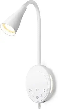 SANKEDOU LED Wall Mounted Reading Light, Book Light for Reading in Bed with Touch Control, 5 Dimmable, USB Output, Night Light & Timers Function, Flexible Gooseneck Headboard Bed Lights (White)