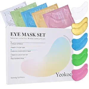 Yeokoe Under Eye Patches for Dark Circles,Eye Mask for Puffy Eyes With Collagen,Retinol,Vitmin C,Hyaluronic Acid and Niacinamide Face Masks Skincare Spa Gifts for Woman 20Pairs