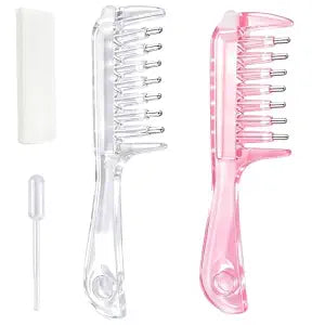 Scalp Oil Applicator 6.7 Inch,with 7 Roller Ball Tips Hair Serum Applicator for Scalp & Minoxidil Applicator - Refillable Comb, Clear & Pink 2-Pack, Precise Root Application, Mess-Free, 4ML