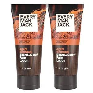 Every Man Jack Beard + Scruff Face Lotion for Men, Aged Bourbon, 2pk