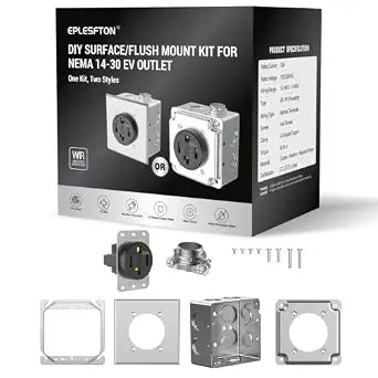 NEMA 14-30R EV Outlet Kit, Surface or Flush Mount Box Kit