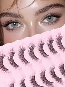 False Eyelashes Cat Eye Lashes 14MM Fake Eyelashes Pack C Curl Lashes Natural Look Soft Lash Strips 7 Pack, Siligli