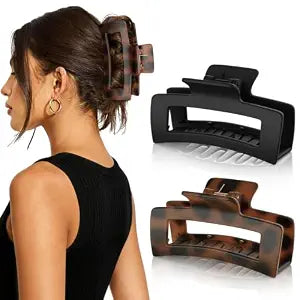 2 PCS 5 Inch Extra Large Hair Clips for Thick Long Curly Hair - Xl Jumbo Banana Claw Clips for Women Girls, Strong Hold Oversized Jaw clips, Matte Non-slip Hair Accessories, Tortoise & Black