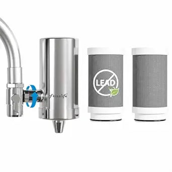 Frizzlife FS99 Water Filter for Sink Faucet, 2 Filters Certified Reduce 99% Lead, Heavy Metal For Skin Care, 360 Rotating304 Stainless Steel Tap Water Purifier for Kitchen Sink/Bathroom