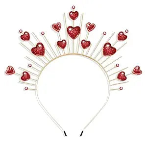 Valentines Day Heart Headband for Women Girls Red Hearts Crown Tiara Hairband Headpiece Halloween Cupid Costume Festival Carnival Holiday Party Favors