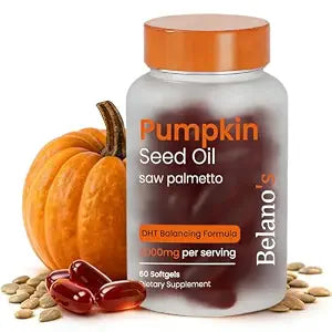 Belano's Pumpkin Seed Oil with Saw Palmetto Capsules, Pumpkin Seed Oil for Hair Growth, 3000mg | Promote Hair Growth, Improve Hair Loss, Maintain Body Balance - 60 Softgels (1 Bottle)