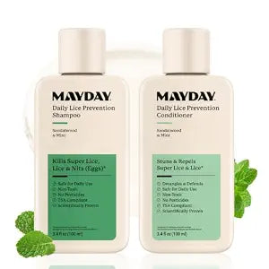 MAYDAY Daily Lice Routine, 3.4oz Shampoo & Conditioner, Sandalwood & Mint