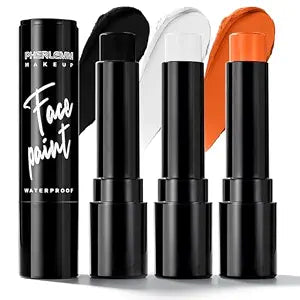 Orange Black White Face Paint Sticks Smooth Body Paint Sticks, High Pigment for Sports Event, Halloween SFX Makeup, Pumpkin Tiger Monster and Festival Looks