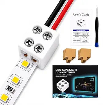 40 Pack 2 Pin 8mm LED Strip Connectors, Solderless Screw Terminal LED Light Strip Connectors with Adhesive Pads, Wire to Strip Connector for 5V 12V 24V