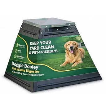 Doggie Dooley Pet Waste Digester - Leach-Bed Style - In-Ground Dog Waste Disposal System for 1 Large or 2 Small Dogs - Digester Starter, Made in USA, Black Plastic Tank with Silver Foot-Operated Lid