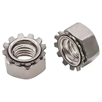 M3-0.5 (100 pcs) K-Lock Nuts with External Tooth Lock Washer, 304 Stainless Steel 18-8
