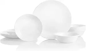 Corelle Vitrelle 18-Piece Service for 6 Dinnerware Set Triple Layer Glass and Chip Resistant, Lightweight Round Plates and Bowls Set, Winter Frost White