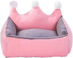 BADASS SHARKS Crown Pet Bed Washable Sofa for Small Dogs Under 4kg | Premium Flannel | Indoor & Car | Removable Washable Cover | Non-Slip Base | Pink Crown Size S