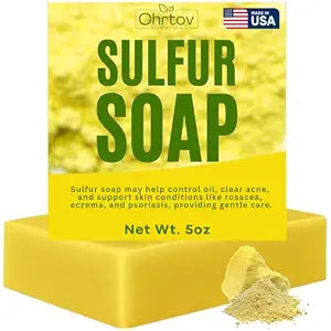 Sulfur Soap Bar – Sulfur Face & Body Wash for Acne – Sulphur Exfoliating Facial Cleanser Absorbs Excess Oil, Reduces Breakouts, & Cleanses Skin – Natural Acne Soap Skincare, 5oz Bar Made in USA