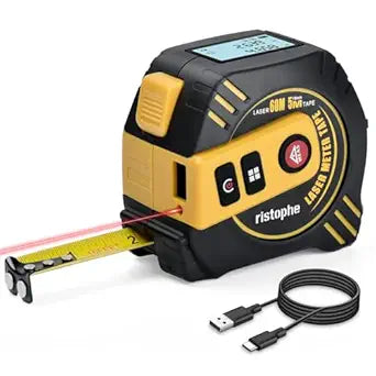2-in-1 Laser Tape Measure, 197Ft Rechargeable Laser Measuring Tool & 16Ft Measuring Tape with LCD Display - Pythagorean, Area, Volume Digital Tape Measure for Construction & DIY (M/in/Ft)
