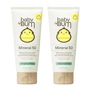 Sun Bum Baby Mineral Sunscreen Lotion | SPF 50 | UVA, UVB Face and Body Protection | Fragrance Free Safe for Sensitive Skin | Travel Size | 3 Ounce | Pack of 2