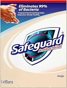 Safeguard 14 bars 4 ounce (113 gram) each beige washes away bacteria antibacterial soap bar