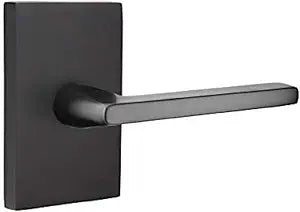 Emtek Passage Set, Modern Rectangular Rosette, Helios Lever, Flat Black, RH