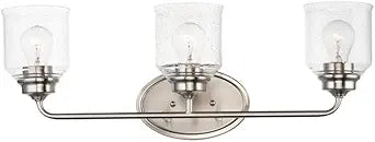Maxim Lighting Acadia 3-Light Bath Vanity Light | Satin Nickel Steel Finish | Seedy Glass Shade | Transitional Indoor Light Fixture | Ideal for Bathrooms & Powder Rooms | 12263CDSN