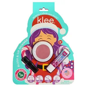 Klee Naturals Holiday Blush and Lip Shimmer Makeup Kit. Gentle and Non-Toxic. Perfect for Kids and Tweens. Made in USA. (Crystal Glow)