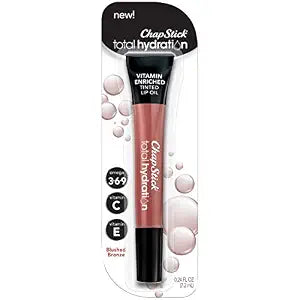 ChapStick Total Hydration Vitamin Enriched Tinted Lip Oil (Blushed Bronze, 1 Tube), Vitamin C, Vitamin E, Contains Omega 3 6 9, 0.24 Ounce