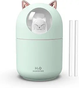 Portable 300ml Mini Cool Mist Humidifier With Night Light, USB Auto Shut-Off, Ultra-Quiet, 2 Spray Modes for Home Office Travel (Green)