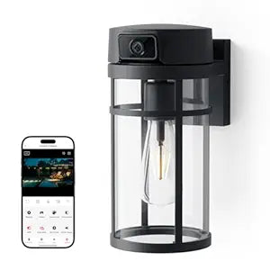 Outdoor Porch Light Security Camera, 2K HD Live View Wi-Fi Human Detection, Pan & Tilt, Two-Way Talk, Cloud/SD Storage, Wall Lantern Sconce Camera for Porch, Garage, Doorway, Works with Alexa