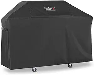 Weber Premium Outdoor Grill Cover  WaterResistant WeatherProtective Grill Cover for Genesis 300 Series (3 Burners) Gas Grills, Durable Black Fabric with Secure Fastening Straps - Grill Accessories