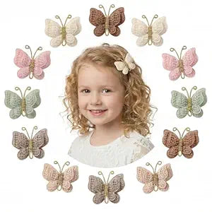 12 Pcs Butterfly Hair Bow Girl, Beige Kid's Cute Hair Clips Barrettes Accessories for Infants Toddlers Baby Kids Fine Hair