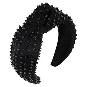 YISSION Black Beaded Knotted Headband 1 Pack Wide Fashion Hair Accessory