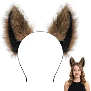 Brown Wolf Ears Headband, Fluffy Faux Fur Animal Hair Hoop