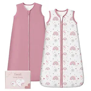 Rayon Made from Bamboo Baby Sleep Sack 6-12 Months, 1.0 Tog Baby Wearable Blanket, Soft Sleeping Bag for Newborn Infant Babies with 2-Way Zipper 2 Pack (Medium) Pink Rainbow