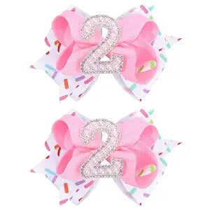 2PCS Hair Bows for Baby Girls Birthday - 2nd Birthday Hair Bow Sweet Theme with Ice Cream Party, Pink Hair Accessories for Baby Toddler 1 2 3 4 5 6 Years, Outfit & Decorations