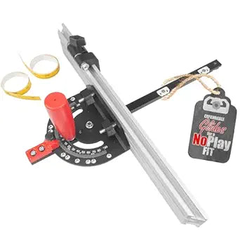 Fulton Miter Gauge 2000 SE HDF NoPlay Expandable Glides Steel Miter Bar for 3/4 x 3/8 Inches, Miter Slot UHMW Slick Base Pad, Protractor Style Head 13 Positive Stops, Aluminum Dual 45 Degree