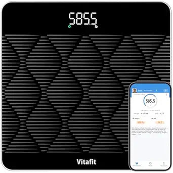 Vitafit FSA&HSA 660lb Weight Scale, Accuracy 0.1lb by Our Professional Scale Factory Since 2001,Smart Digital Scale for Body Weight BMI via APP, 8mm Non-Slip Tempered Glass 12.4" x 12.4",3xAAA, Black