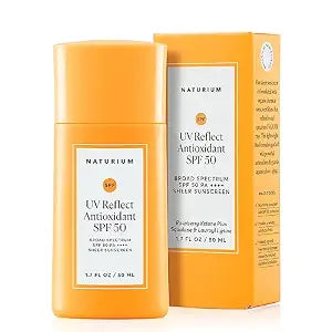 Naturium UV Reflect Antioxidant, Broad Spectrum SPF 50 PA ++++ Sheer Sunscreen, Lightweight Face & Skin Protector with Soft Matte Finish, 1.7 oz