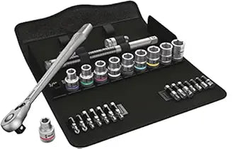 WERA 05004081001 8100 SC 11 Zyklop Imperial Metal Ratchet Set with Switch Lever, 25 Piece, 1/2" Drive